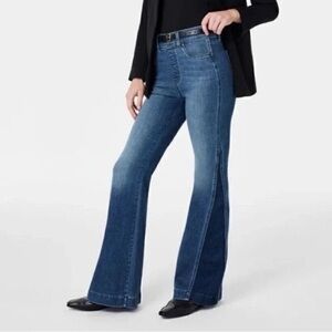 Spanx Flare Jeans Mixed Two Tone Wash Pull On Elastic Waist 20790R